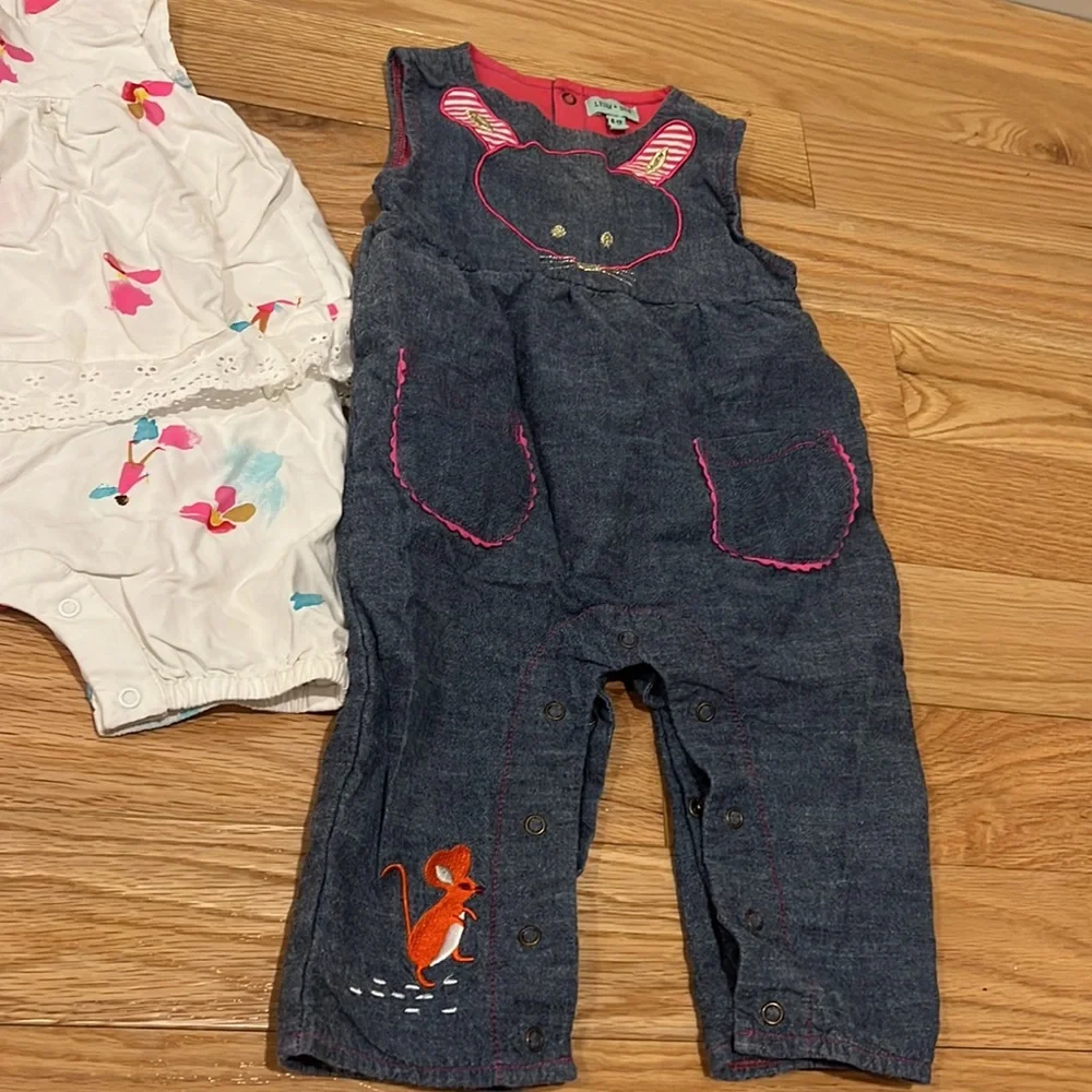 Joules summer romper and jean romper bundle | 9-12 month baby girl bundle